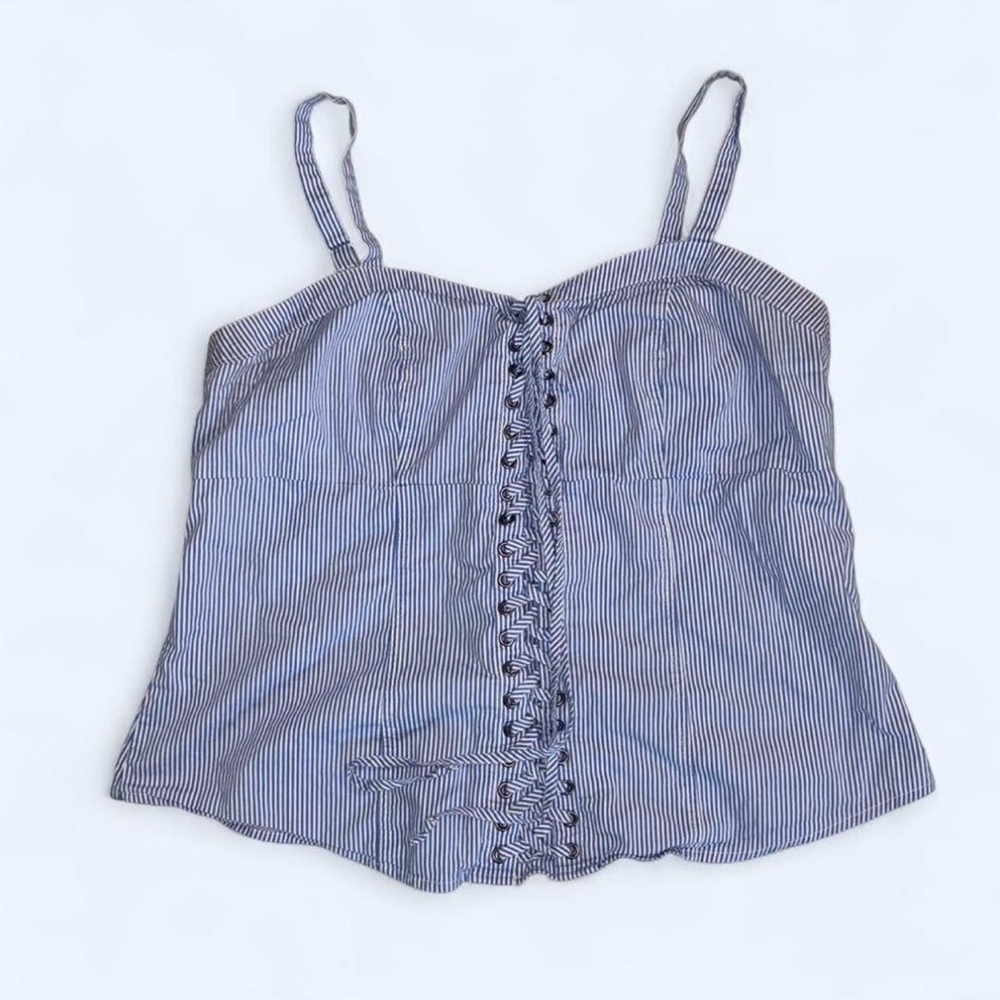torrid Blue-White Striped Lace-Up Cami Tank